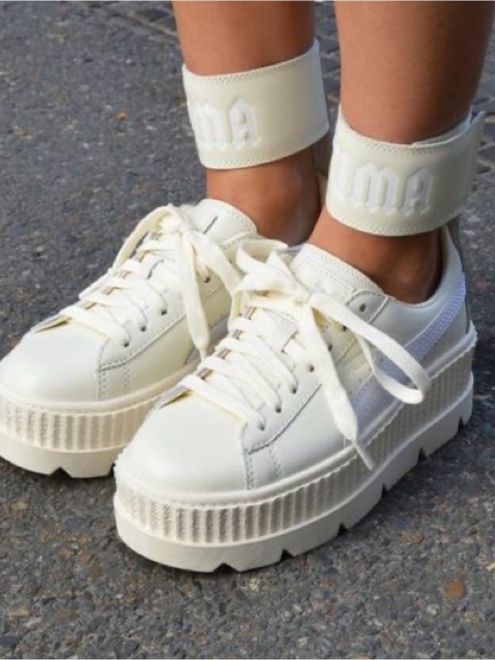 Fenty (Rihanna) Puma Cream Platform Creepers Sneakers with Logo Ankle Strap